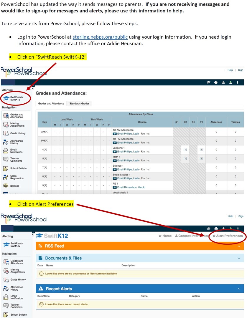 Sterling Public Schools PowerSchool Alert Contacts Directions